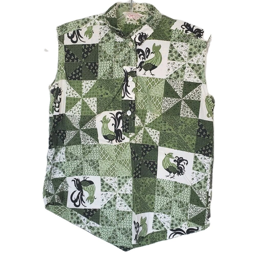 Vintage 1970s Rooster Patchwork Print Top Gordon Peters Size 9